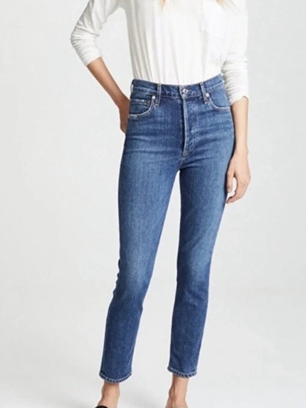 Agolde Nico High Rise Slim Fit Button Fly Medium Blue Wash Jeans Size 25